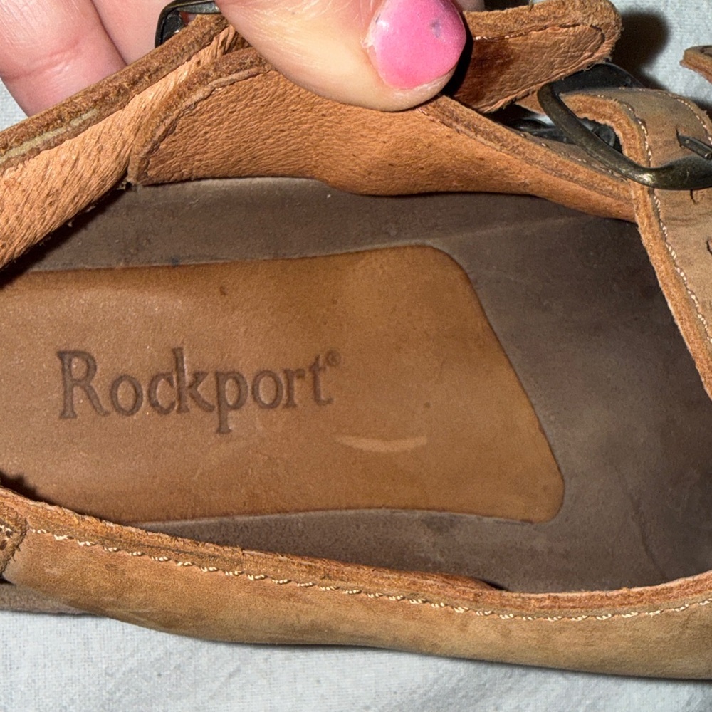 Rockport Womens 9.5  Tan Four Buckles Adjustable Straps Leather Strappy Sandals - Picture 3 of 9